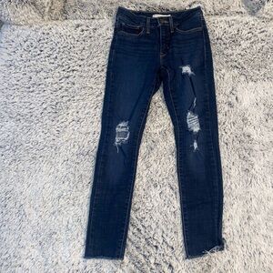 Women’s Distressed Dark Blue Skinny Jeans